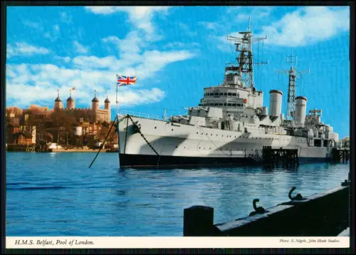 2x AK - Farbiges Motiv britisches Kriegsschiffs HMS Belfast Hafen Pool of London