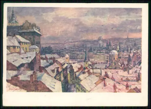 4x AK - Prag Altstadt Winterblick - Hradschin Gemälde Motiv Jan Slavíček gelaufe