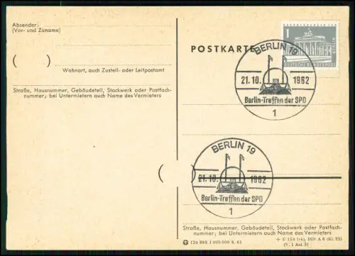 2x Postkarte Berlin Sonderstempel SPD Treffen und Industriefilm Festspiele 1962