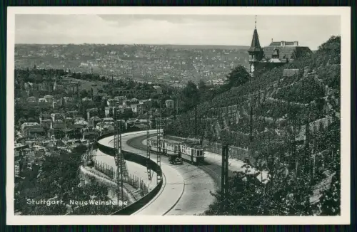 AK Stuttgart am Neckar Neue Weinsteige mit Straßenbahn und Auto Pkw 1939