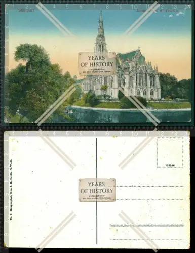 Orig. AK Stuttgart Johanneskirche mit Feuersee 1911 