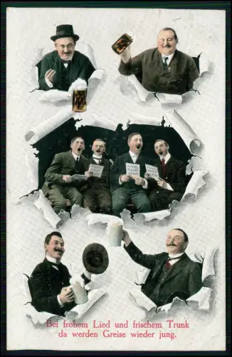 Herren Trinken Singen Humorvolle Darstellung bürgerliche Geselligkeit  1912 gel.