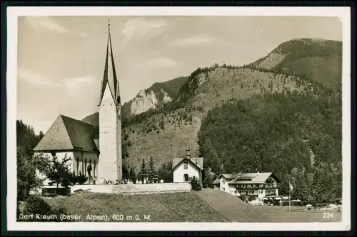 Foto AK Dorf Kreuth Pfarrkirche Sankt Leonhard Friedhof Kirchturm 1942 gelaufen