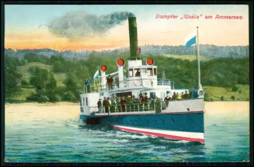 AK - Dampfer Gisela - mit Gäste an Bord auf dem Ammersee - 1911 gelaufen