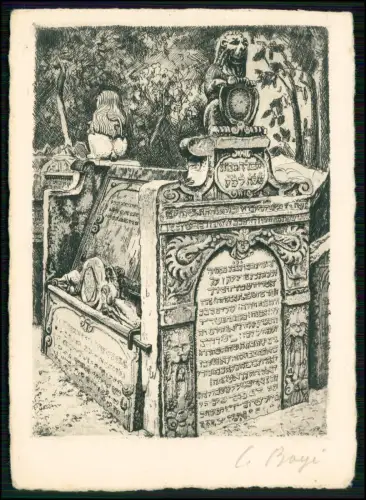 AK um 1910 - Radierung - Prag Jüdischer Friedhof Grabmal Hendl Bathschewa 1628