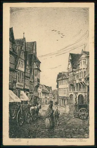 AK Celle Tuschezeichnung Darstellung des Grossen Plans in der Altstadt 1922 gel.