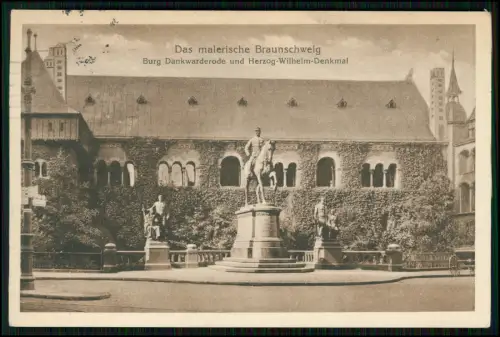 AK Braunschweig Burg Dankwarderode mit dem Herzog Wilhelm Denkmal 1916 gelaufen