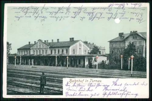 AK Turnau Turnov Nordböhmen Tschechien - Bahnhof Eisenbahn Gebäude gelaufen 1915