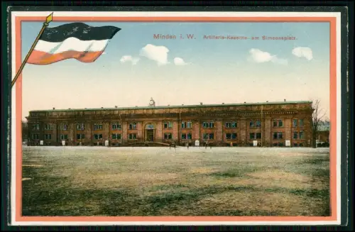Farbige Postkarte Artillerie Kaserne am Simeonsplatz in Minden in Westfalen 1905