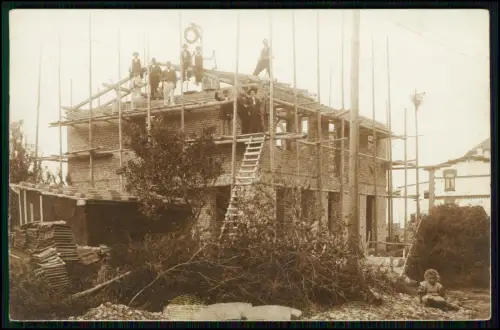 Foto Richtfest Zimmerer Fertigstellung Haus Rohbau 1910 Dahme Holstein gelaufen