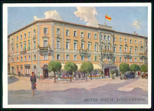 Künstler Werbe Karte deutsch englisch Konstanz am Bodensee Hotel Halm Augenstein