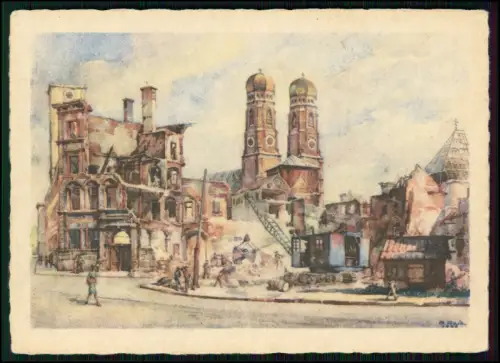 4x Künstler AK - München Herzog Maxburg 1944 zerstört Chor Frauenkirche 1945 uvm