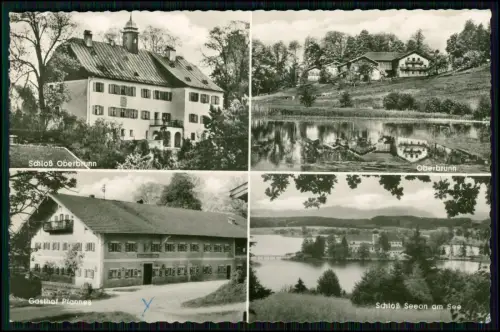 Foto AK Oberbrunn Chiemgau Gasthof Pfannes - der Ort sowie Schloss Seeon am See