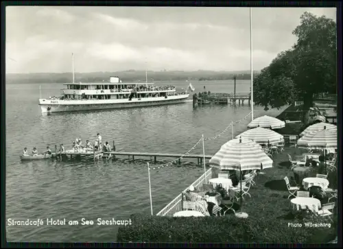 Foto AK Seeshaupt Strandcafé Hotel Starnberger See Anleger Ausflugsschiff Bayern