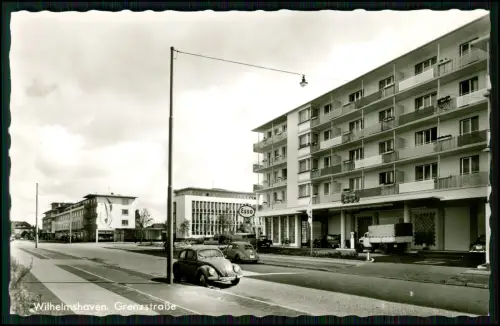 2x Foto AK - Wilhelmshaven Blick Grenzstraße - Esso-Tankstelle - alter VW Käfer