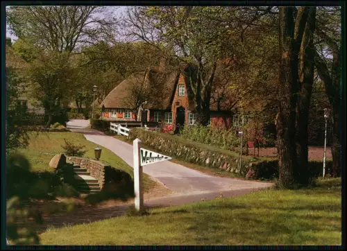 Foto AK - Weberhof Hinweisschild in Keitum auf Sylt - Friesenhäuser mit Reetdach
