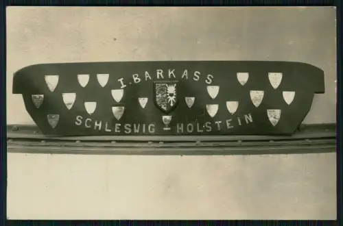 Foto AK Aufschrift - I BARKASS SCHLESWIG - HOLSTEIN Marine 1929 - Info Rückseite