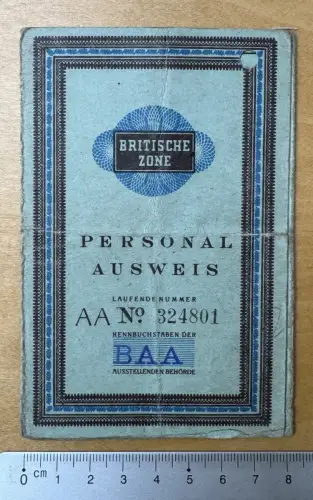 Berlin - Personal Ausweis Britische Zone - 1949 - BAA - Nummer AA Nr. 324801