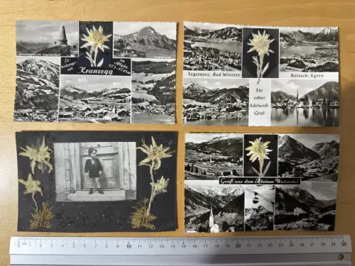 4x AK - Bayern - jeweils ein echtes eingeschweißtes Edelweiß sichtbar integriert