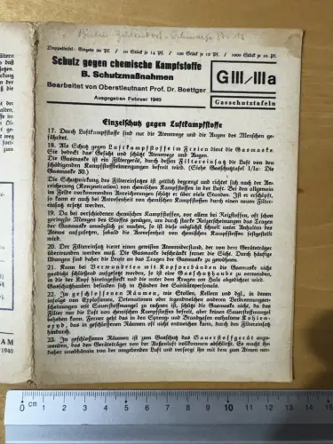Blatt 62x17cm Schutz gegen chemische Kampfstoffe G III IIIa Gasschutztafeln 1940