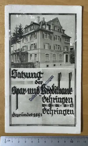 Volksbank Öhringen - Satzungsschrift mit Titelblatt und Gebäudedarstellung 1944