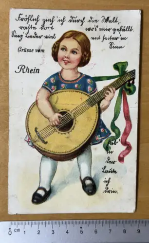 Der Rhein Kind mit Laute Mandoline Leporello 1931 gel Mittelrhein Loreley Burgen