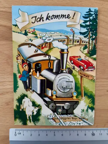Leporello AK - Lenggries - Lokomotive ich komme - Dorf Hauptstraße Hotel Jäger