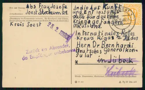 Stockum Möhnesee Soest - 2x Feldpost Deutsches Rotes Kreuz Riga Rückläufer 1945