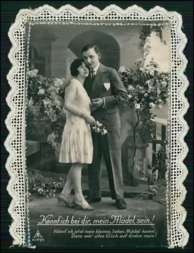 AK - Liebespaar Mode 1920er - mit Spitzenband montiert -1934 gel. nach Sittensen