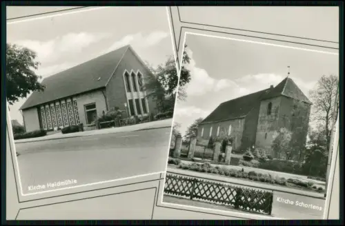 Echt Foto AK Postkarte -  mit Kirche Heidmühle links und Kirche Schortens rechts