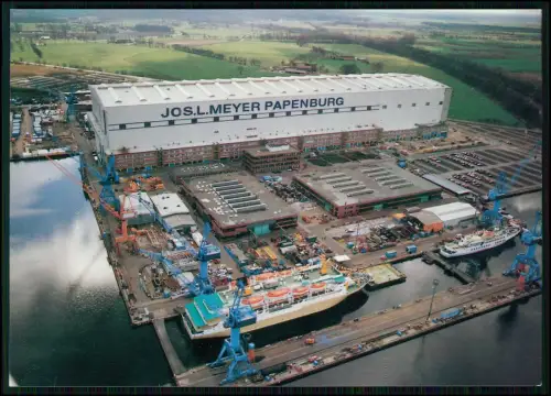 AK - Papenburg Meyer Werft Luftbild - Jos L Meyer Schiffbau Dockhalle Hafen Ems