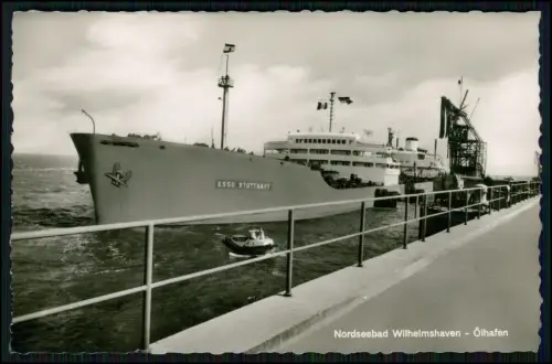 Foto AK - Wilhelmshaven Ölhafen - Tanker Esso Stuttgart - Pipeline Anleger Hafen