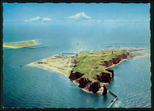 Helgoland Luftaufnahme Insel mit Steilküste Hafenanlagen Farbkarte Verlag Lübeck
