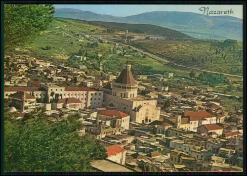 Farbiges Postkartenmotiv - mit weitem Blick über Nazareth in der unteren Galiläa