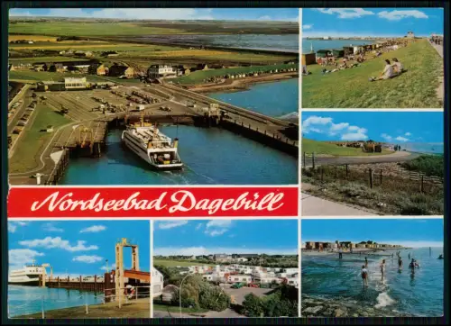 AK - Dagebüll Nordsee - Hafenanlage Fährschiff Deichlandschaften und Badebetrieb
