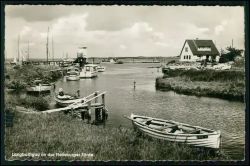 Foto AK - Langballig-au Flensburger Förde Hafen Küstenansicht Fischerboote Stege