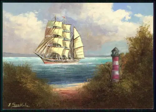 2x AK Marinemotiv Segelschiff Leuchtturm Küstenlandschaft Gemälde von G. Seekatz