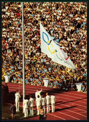 München Olympiastadion Olympiafahne Hissung Eröffnungsfeier Spiele 1972 Publikum