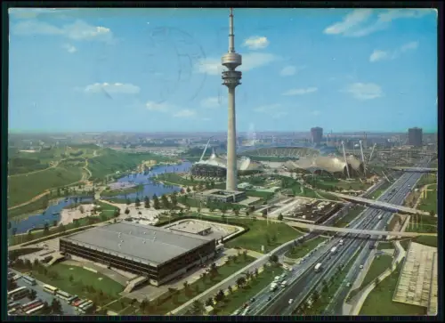 AK - München Olympiapark Olympiaturm Olympiastadion 1972 - mit Autobahn-Motiv
