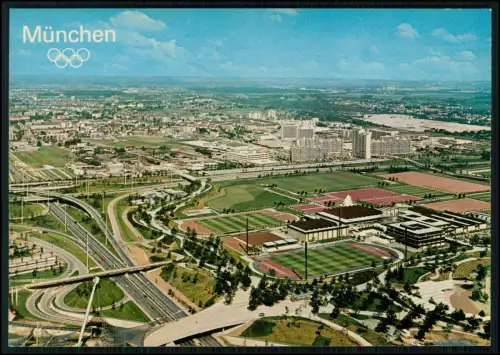AK - München Olympische Spiele 1972 - Luftaufnahme des Olympiaparks mit Autobahn