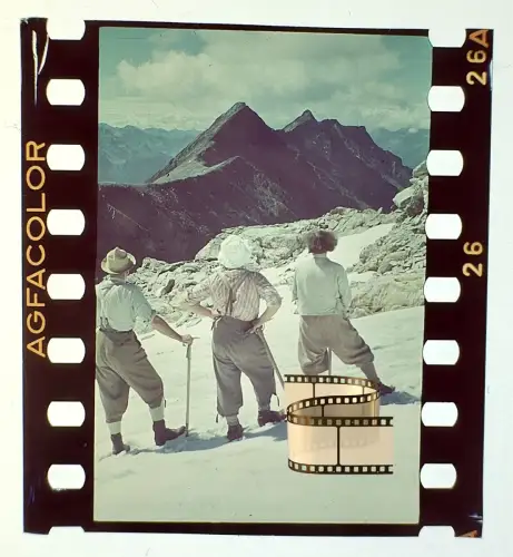 Original altes Agfacolor Farbdia  - Bergsteiger in den Alpen