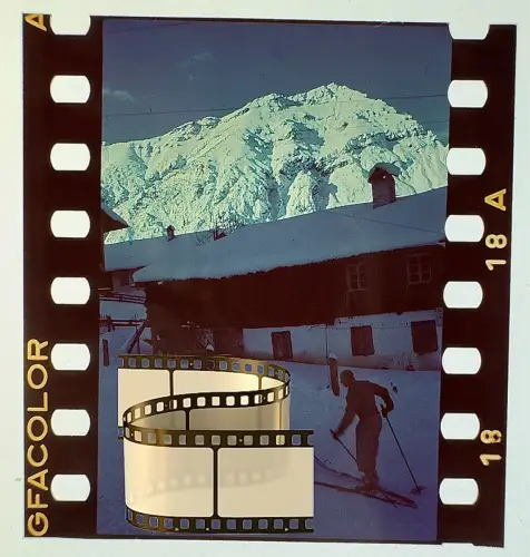 Orig. altes Agfacolor Farbdia  - Haus Mossbauer Gasthof Edelweiß Hinterhof Alpen