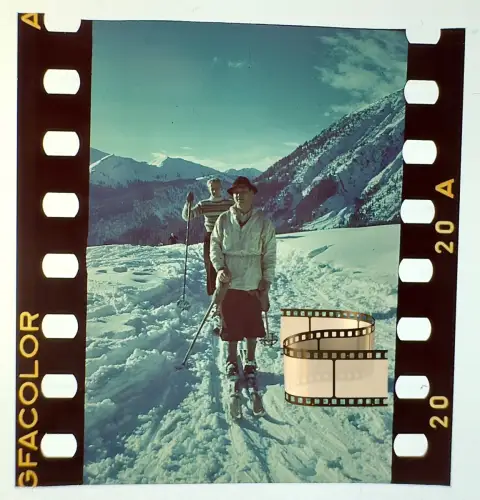 Orig. altes Agfacolor Farbdia  - Bergsteiger auf Ski Berglandschaft Tirol Alpen