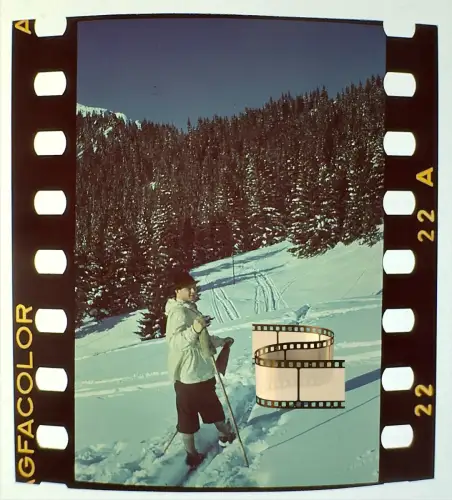 Orig. altes Agfacolor Farbdia  - Bergsteiger auf Ski Berglandschaft Tirol Alpen