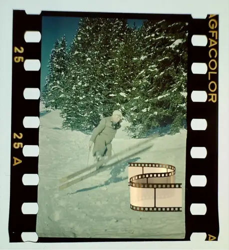 Orig. altes Agfacolor Farbdia  - Bergsteiger auf Ski Berglandschaft Tirol Alpen