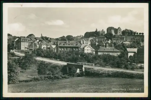 Foto AK - Westerburg Westerwald - Stadt Brücke mit Burg Westerburg 1938 gelaufen