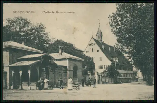 AK - Göppingen Partie b. Sauerbrunnen Personen zeittypische Kleidung - 1914 gel.