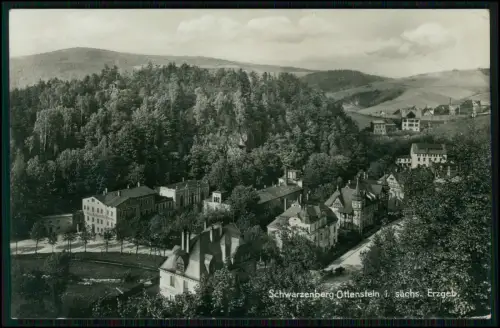 Foto AK Schwarzenberg Ottenstein Erzgebirge - Blick über Villen Häuser 1938 gel.