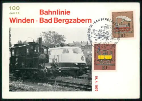 AK - Sonderbeleg zum Jubiläum - 100 Jahre Bahnlinie - Winden Bad Bergzabern 1970