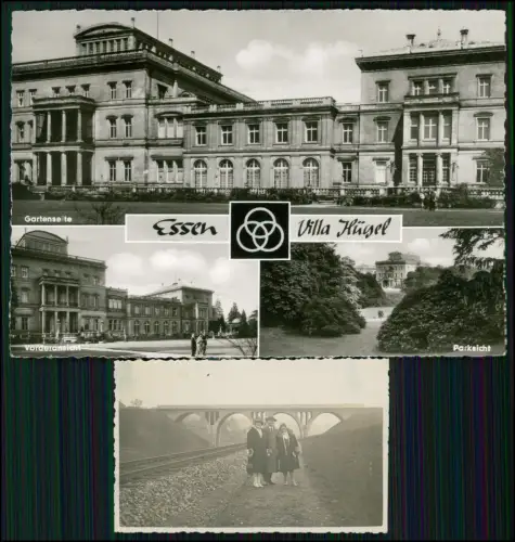 Foto AK - Villa Hügel in Essen + Foto Bahnstrecke Viadukt - bei Essen Ruhrgebiet